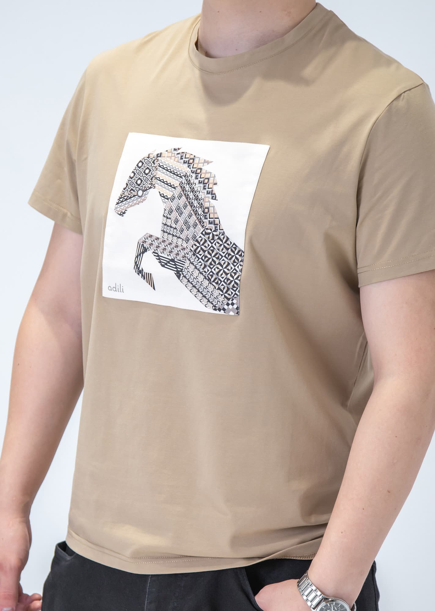 Футболка мужская бежевая M (принт 90-05) ADILI
