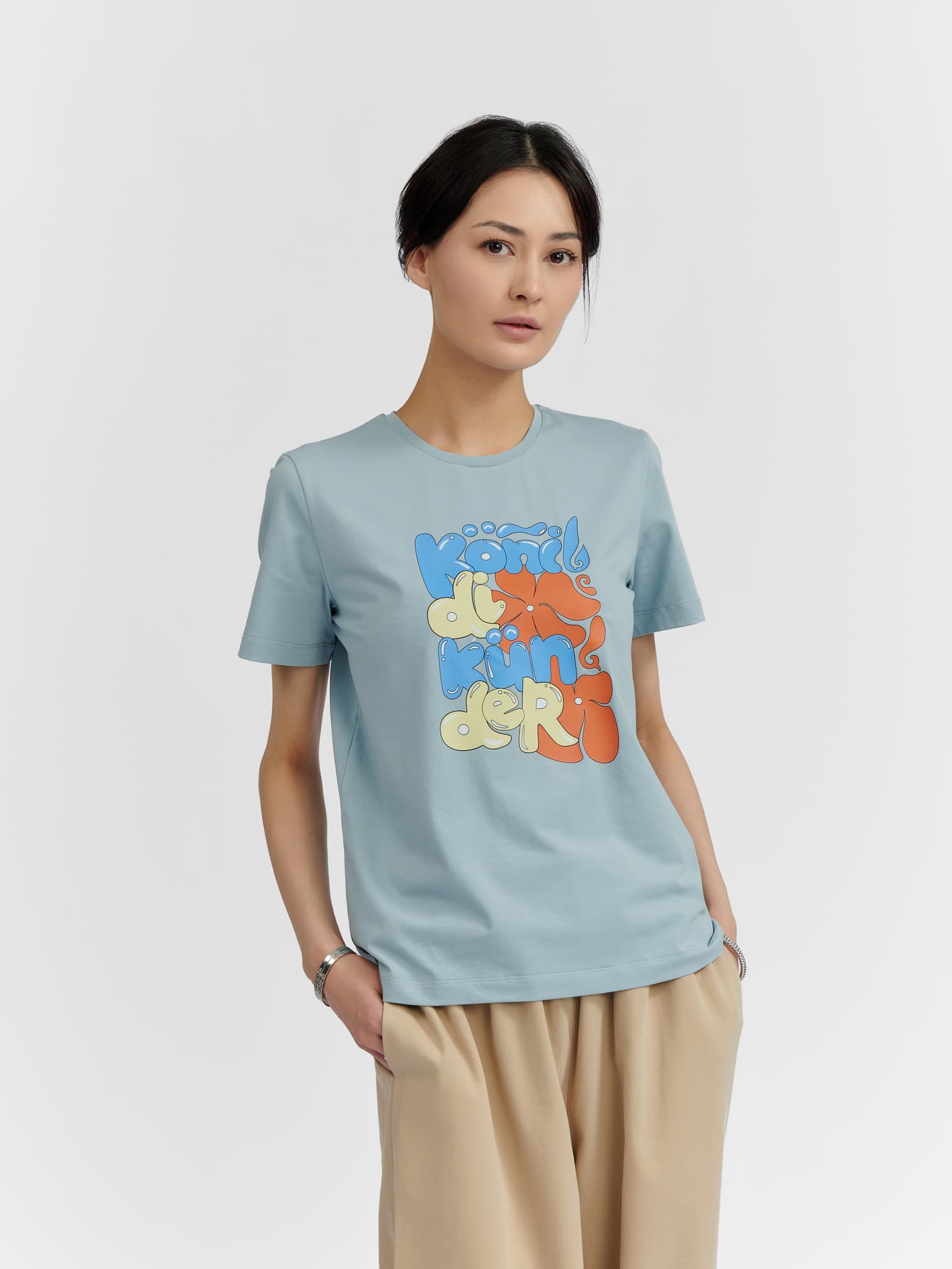 Футболка "Көңілді күндер - Köñıldı künder" 471-01, голубая