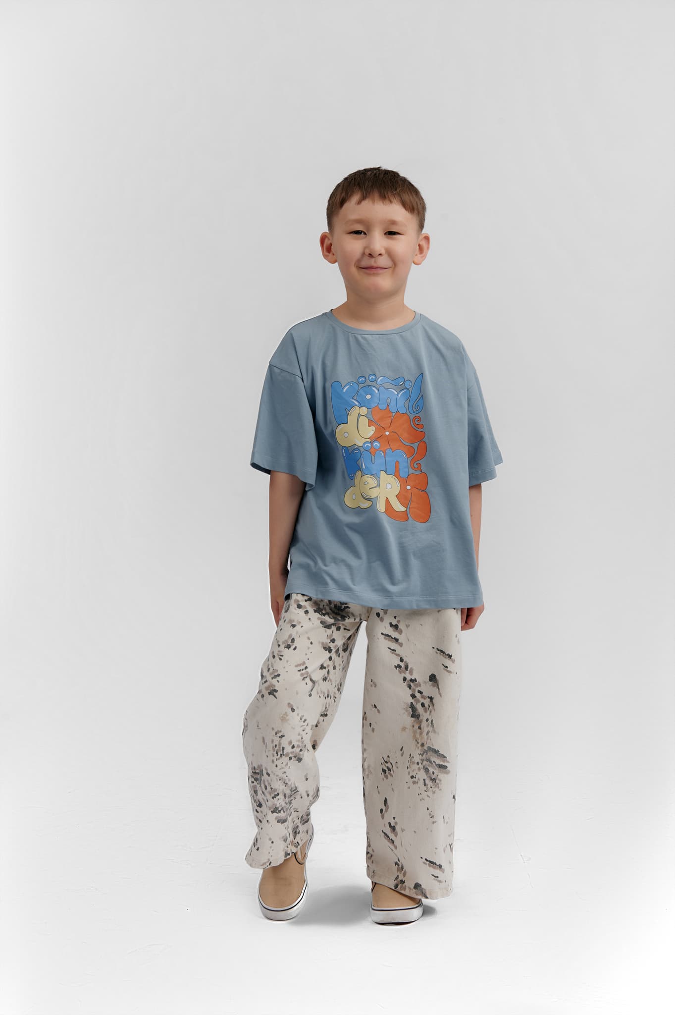 Детская футболка "Көңілді күндер - Köñıldı künder" 471-01, голубая